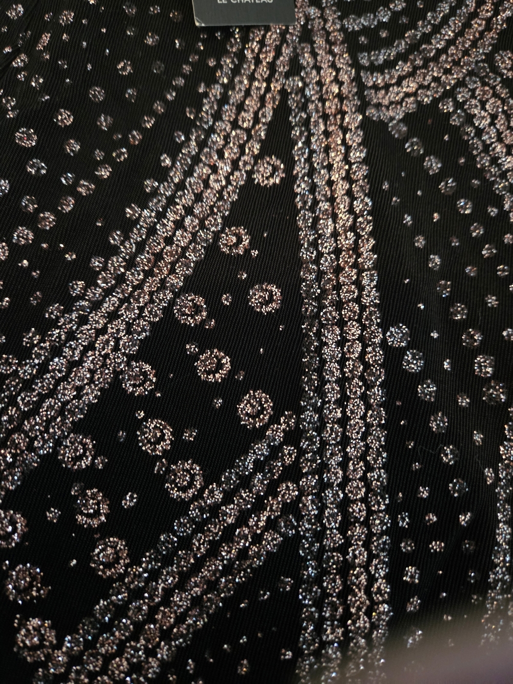 le chateau Black Dress with Pink Beaded Geometric Design - Long Sleeve - Picture 4 of 5